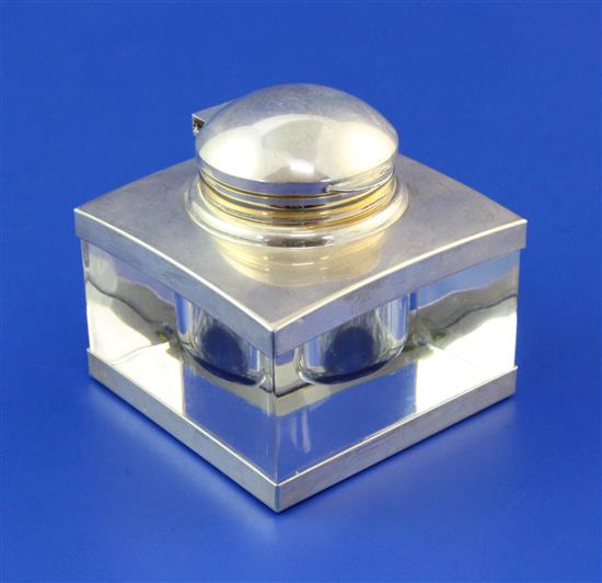 A modern Mont Blanc parcel gilt silver mounted glass inkwell, height 2.75in.